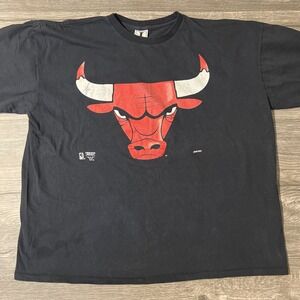 Vintage Chicago Bulls Single Stitch Jostens Black T Shirt Angry Bull, Size XL